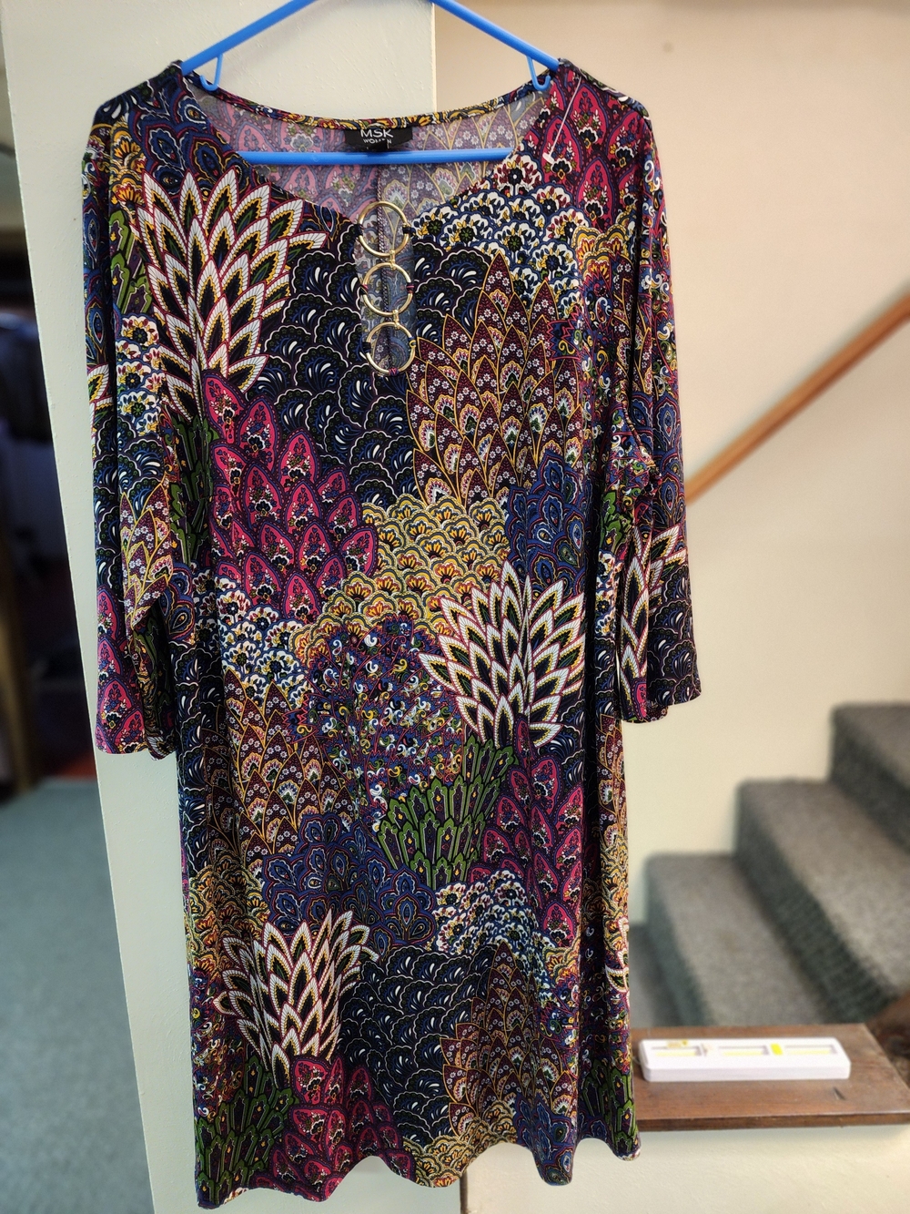 MSK  2x Multicolor Printed Scoop Neck Tunic with Ring Detail